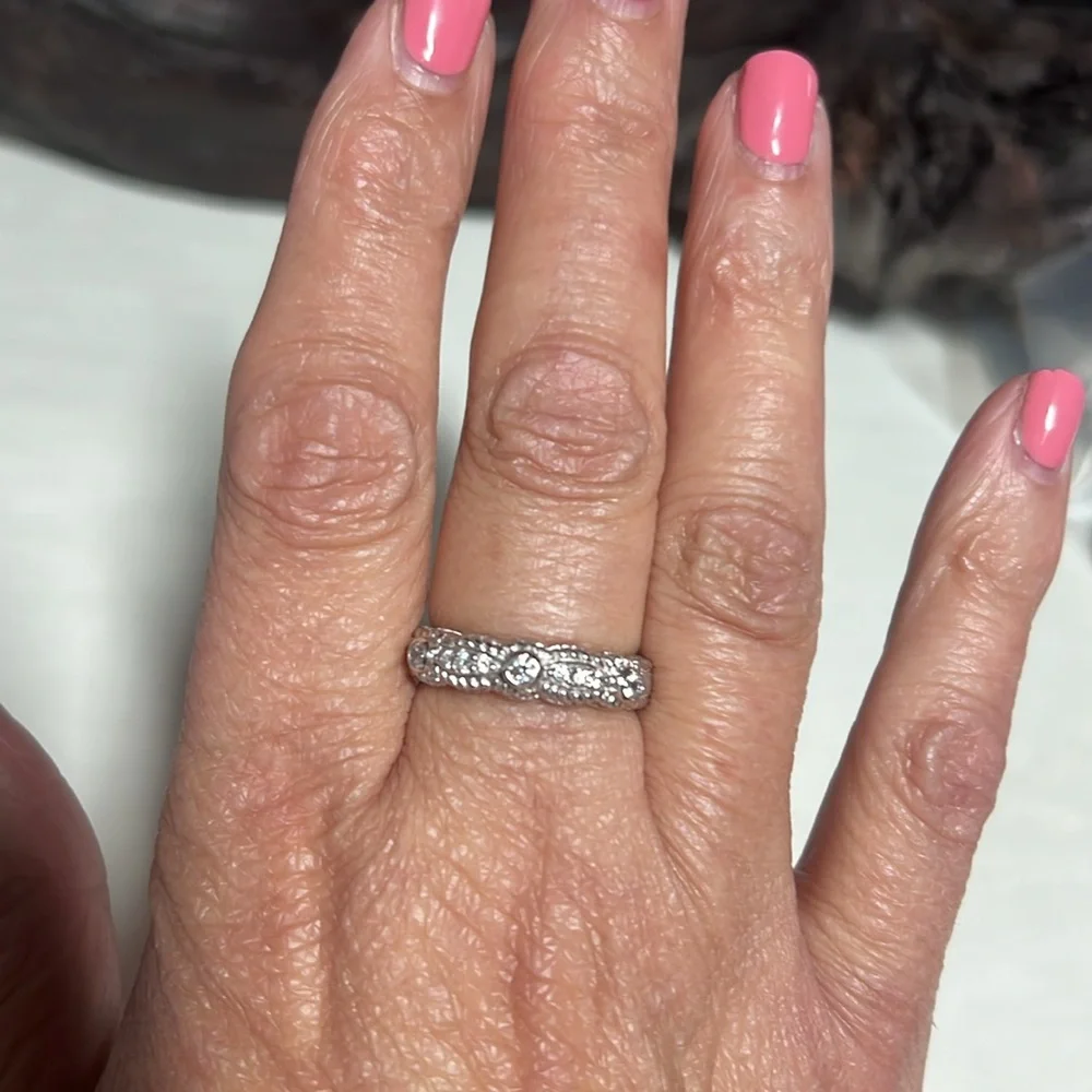 C111 Judith Ripka Sterling Silver Rope Band CZ  Ring Textured Design sz10 - Picture 8 of 8